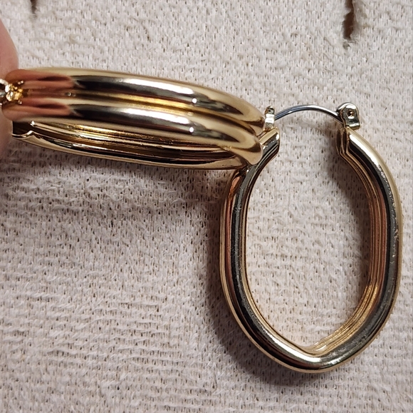VINTAGE GOLDTONE HOOP EARRINGS DOUBLE BAND CLASSIC RETRO 80s 90s JEWELRY - Picture 6 of 7